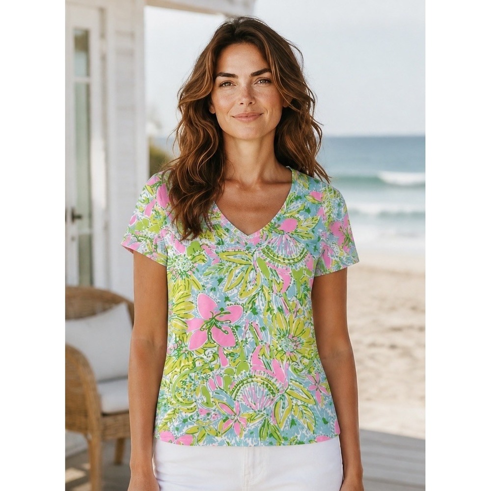 LILLY PULITZER Medium Meredith Tee‎ Lime Feeling Good Size M Top T Shirt Blouse